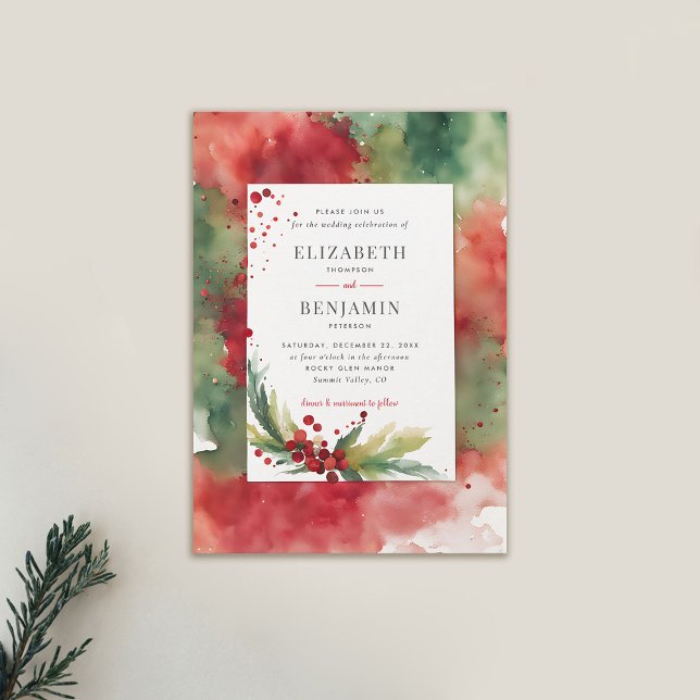 Invitación Boda elegante de color acuático moderno para Navid (winter wedding invitation modern christmas dreamy watercolor elegant casual contemporary)