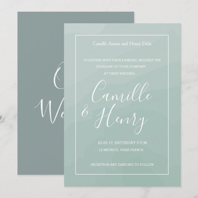 Invitación Boda elegante de color azul turquesa (Anverso / Reverso)
