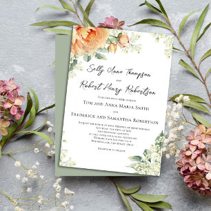 Invitación Boda elegante de color de agua Floral Peach