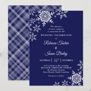 Invitación Boda elegante de copos de nieve a cuadros azul mar