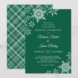 Invitación Boda Elegante de Copos de Nieve a Cuadros en Verde