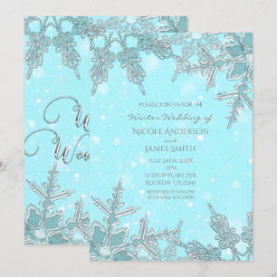 Invitación Boda Elegante de Copos de Nieve País de las Maravi