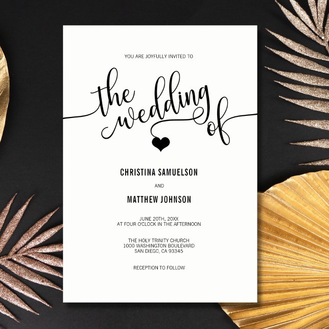 Invitación Boda elegante de corazón blanco y negro (Subido por el creador)