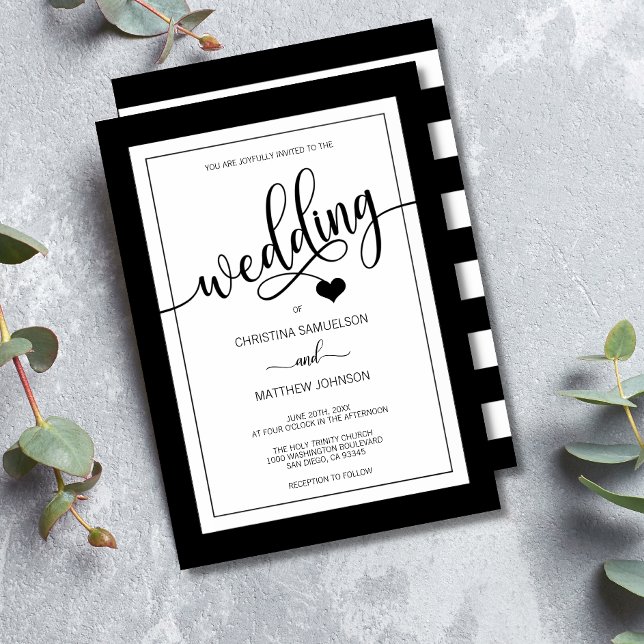 Invitación Boda elegante de corazón blanco y negro (Subido por el creador)