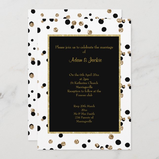 INVITACIÓN BODA ELEGANTE DE CRISTALINA EN ORO NEGRO (Anverso / Reverso)