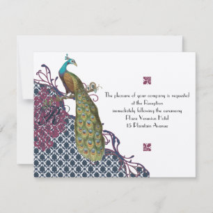 Invitación Boda elegante de damasco de pavo real azul marino