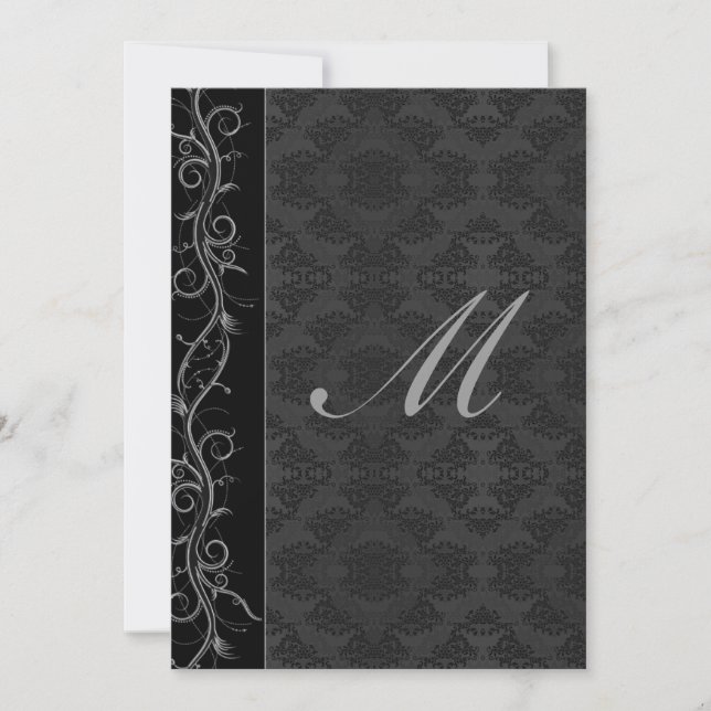 Invitación Boda elegante de damasco negro (Anverso)