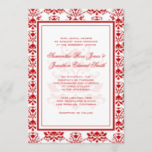 Invitación Boda elegante de Damasco rojo y blanco