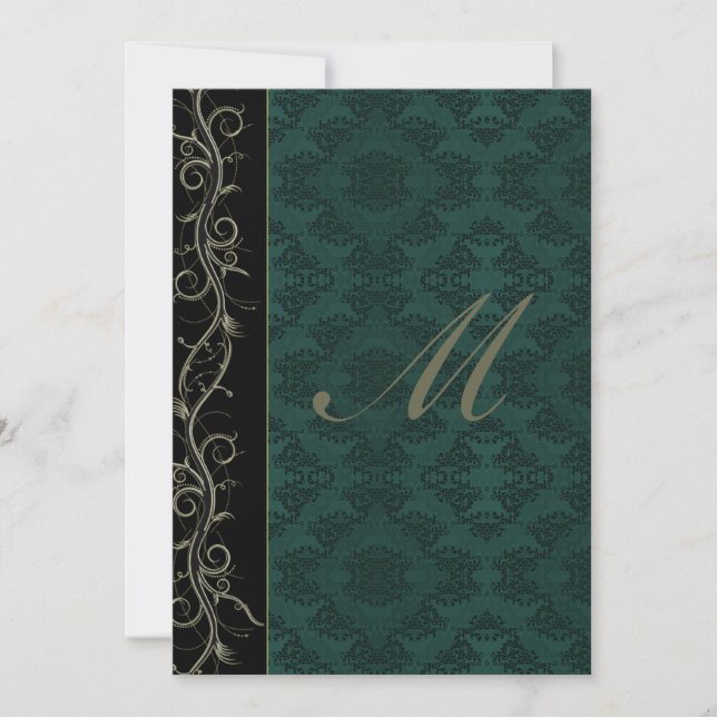 Invitación Boda elegante de damasco verde (Anverso)