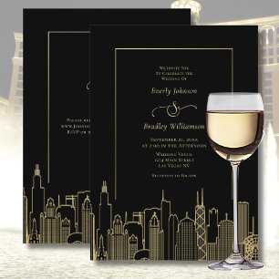 Invitación Boda elegante de destino de oro negro en Las Vegas