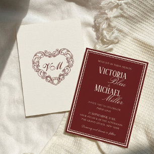 Invitación Boda elegante de dinero antiguo burgundy marfil ch