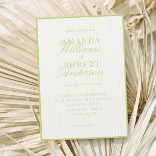 Invitación Boda Elegante de Dinero Antiguo con Rayas Verde Cí