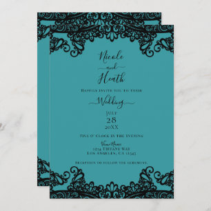 Invitación Boda elegante de encaje azul verde y negro verde a
