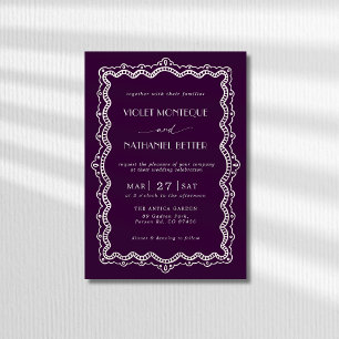 Invitación Boda elegante de encaje blanco ciruela profundo di