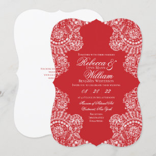 Invitación Boda elegante de encaje blanco rojo