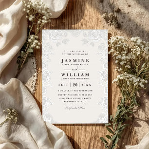 Invitación Boda elegante de encaje floral rústico código QR