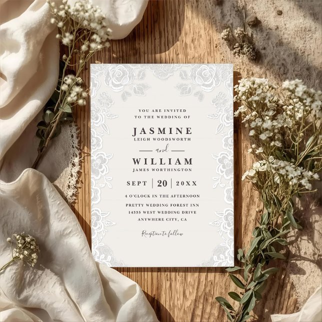 Invitación Boda elegante de encaje floral rústico código QR (Subido por el creador)