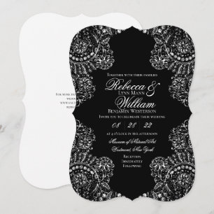 Invitación Boda Elegante de Encaje Negro y Blanco Gótico