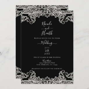 Invitación Boda elegante de encaje plateado y dorado