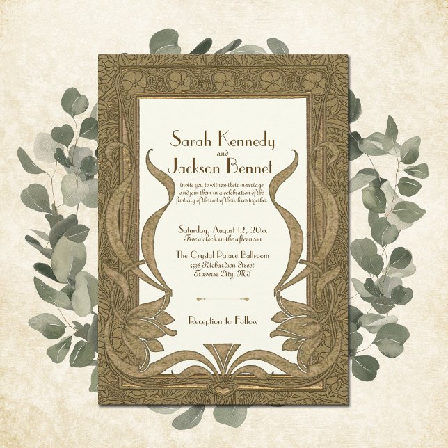 Invitación Boda elegante de estilo Art Nouveau de marfil de o (This luxurious Art Nouveau design adds the perfect touch of class to these unique wedding invites.)