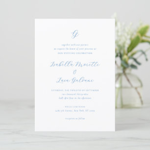 Invitación Boda elegante de estilo costero en azul y blanco