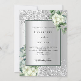 Invitación Boda elegante de eucalipto blanco plateado