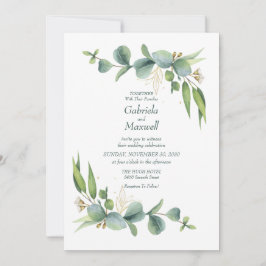 Invitación Boda elegante de eucalipto blanco y vegetación