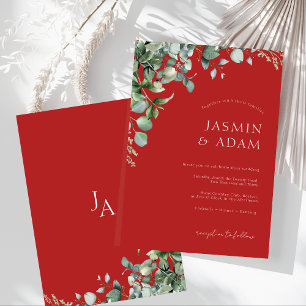 Invitación Boda elegante de eucalipto festivo rojo