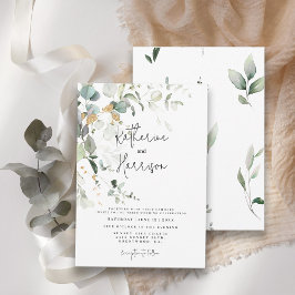 Invitación Boda elegante de eucalipto y vegetación dorada