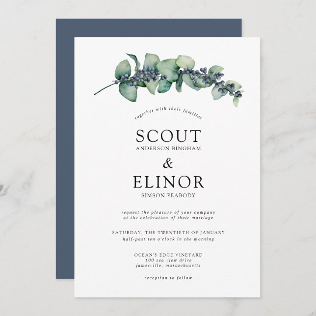 Invitación Boda elegante de Eucalyptus Greenery (Anverso / Reverso)