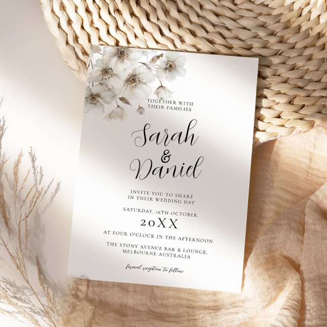 Invitación Boda elegante de Flor Rústica Blanca (Subido por el creador)