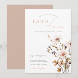 Invitación Boda Elegante de Flor Silvestre Neutral