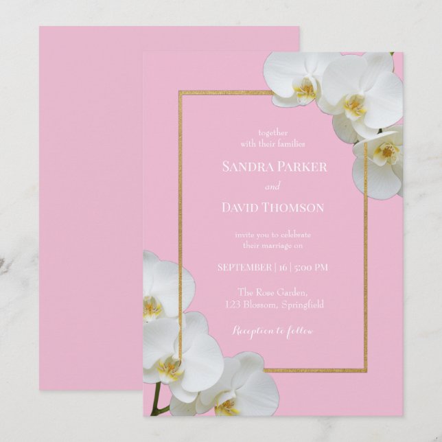 Invitación boda elegante de florecimiento de orquídeas blanca (Anverso / Reverso)