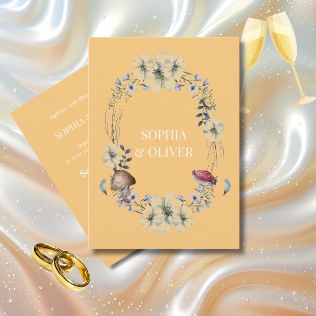 Invitación Boda elegante de flores amarillas y flores de hong (Subido por el creador)