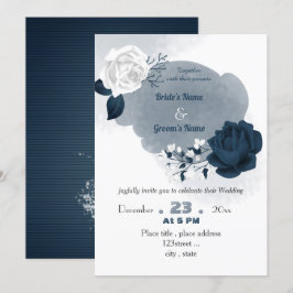 Invitación boda elegante de flores azul marino y blanco