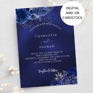 Invitación Boda elegante de flores azules de la marina