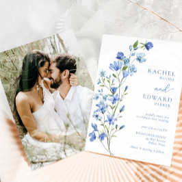 Invitación Boda elegante de flores azules turbias