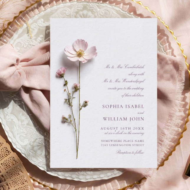Invitación Boda elegante de flores de Boho pastel presionado (Subido por el creador)