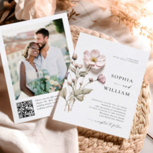 Invitación Boda elegante de flores de Boho pastel presionado
