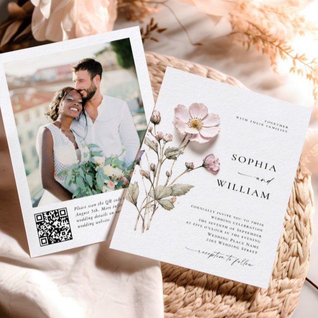 Invitación Boda elegante de flores de Boho pastel presionado (Subido por el creador)