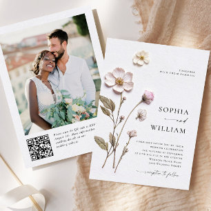 Invitación Boda elegante de flores de Boho pastel presionado