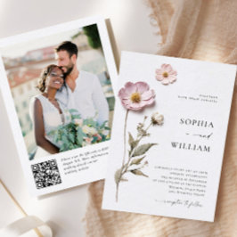 Invitación Boda elegante de flores de Boho pastel presionado