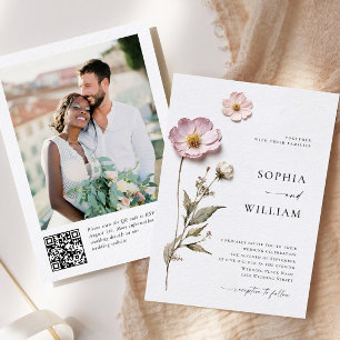 Invitación Boda elegante de flores de Boho pastel presionado