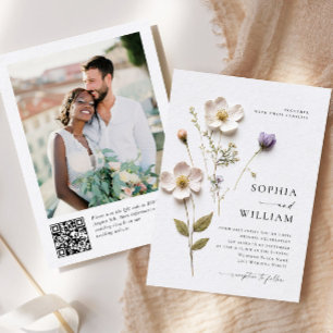 Invitación Boda elegante de flores de Boho pastel presionado