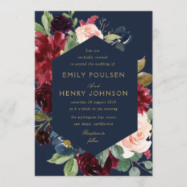 Invitación boda elegante de flores de borgoña marina