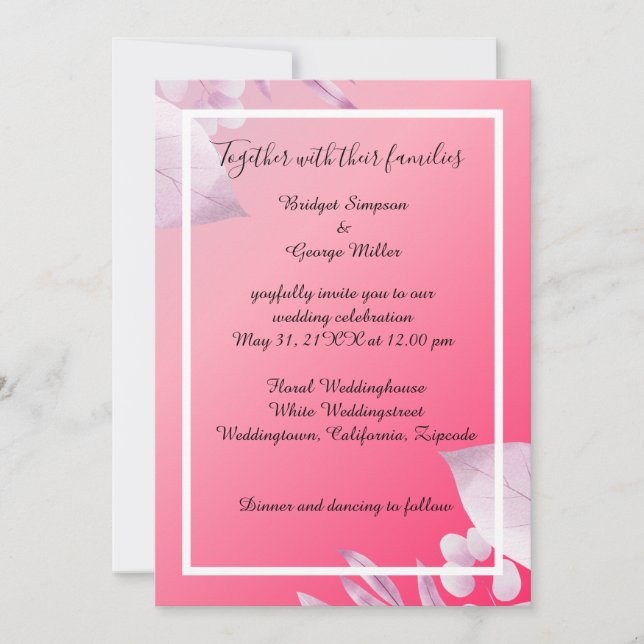 Invitación boda elegante de flores de cerezo rosa verde (Anverso)