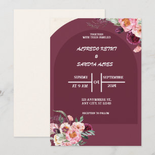 Invitación boda elegante de Flores de Crimson de Borgoña