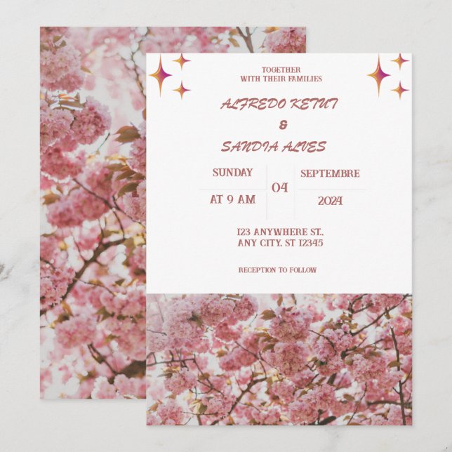 Invitación boda elegante de Flores de Crimson de Borgoña (Anverso / Reverso)