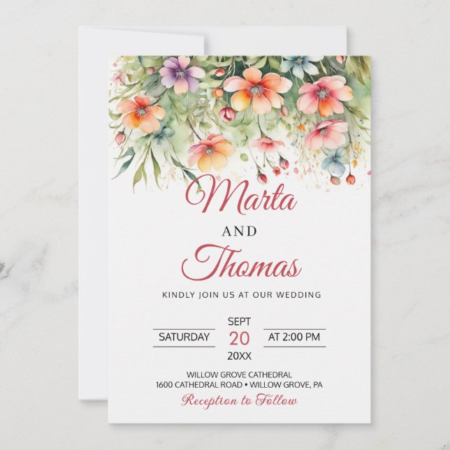 Invitación Boda elegante de flores de jardín (Anverso)