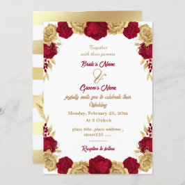 Invitación Boda elegante de flores de oro y burdeos